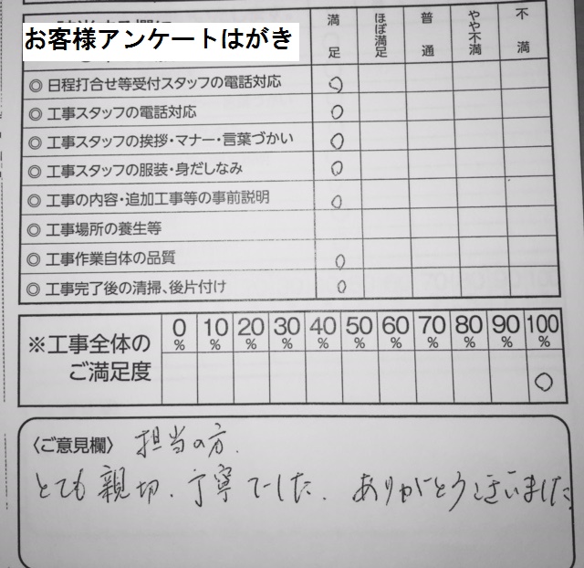 お客様アンケートはがきより